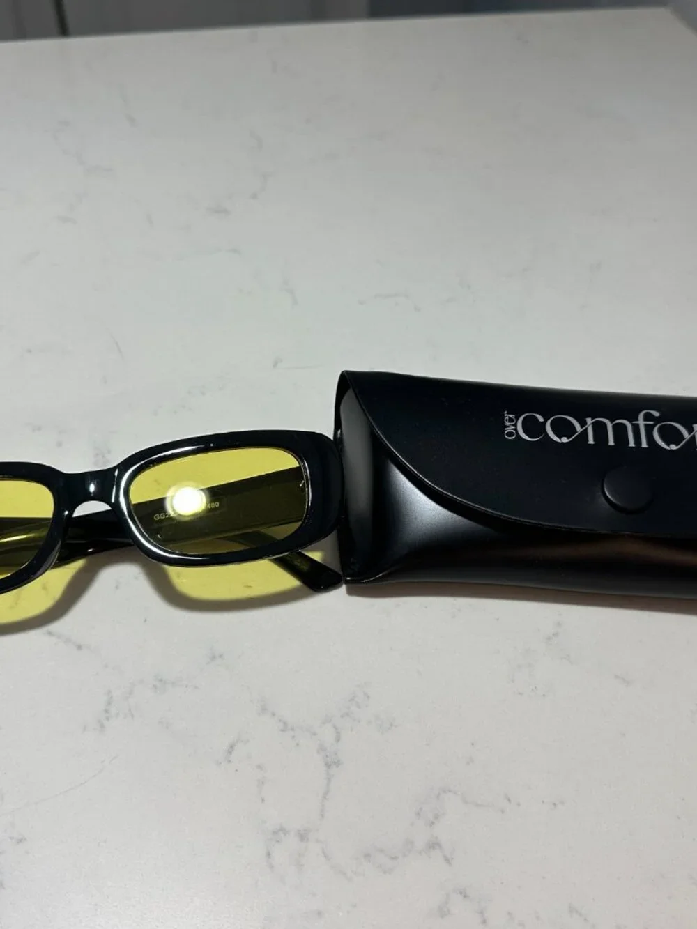 Comfort Yellow Lens Sunglasses Black Rectangle Frames UV400 w/ Case Unisex
